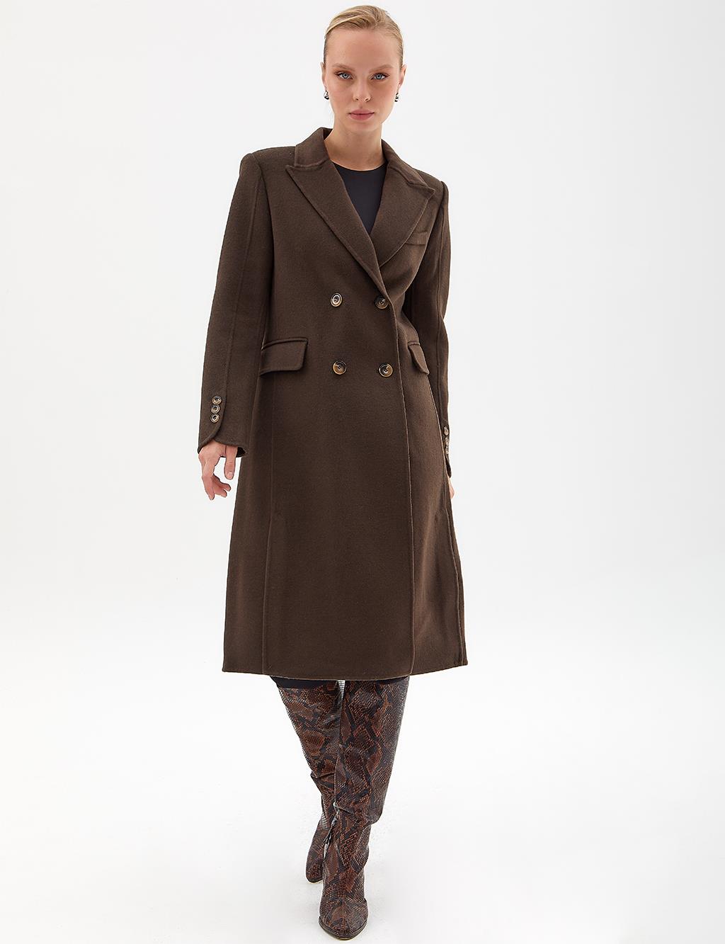 Premium Wool Shawl Collar Coat Dark Brown