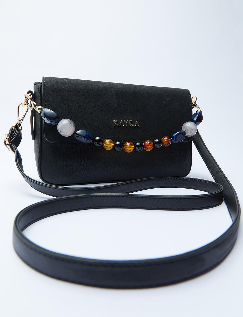 Black Bag with Beaded Suede Cover