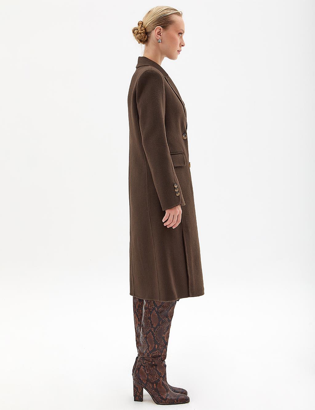 Premium Wool Shawl Collar Coat Dark Brown