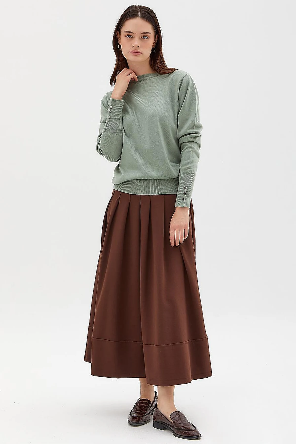Round Neck Collar Knitwear Sweater Moss Green