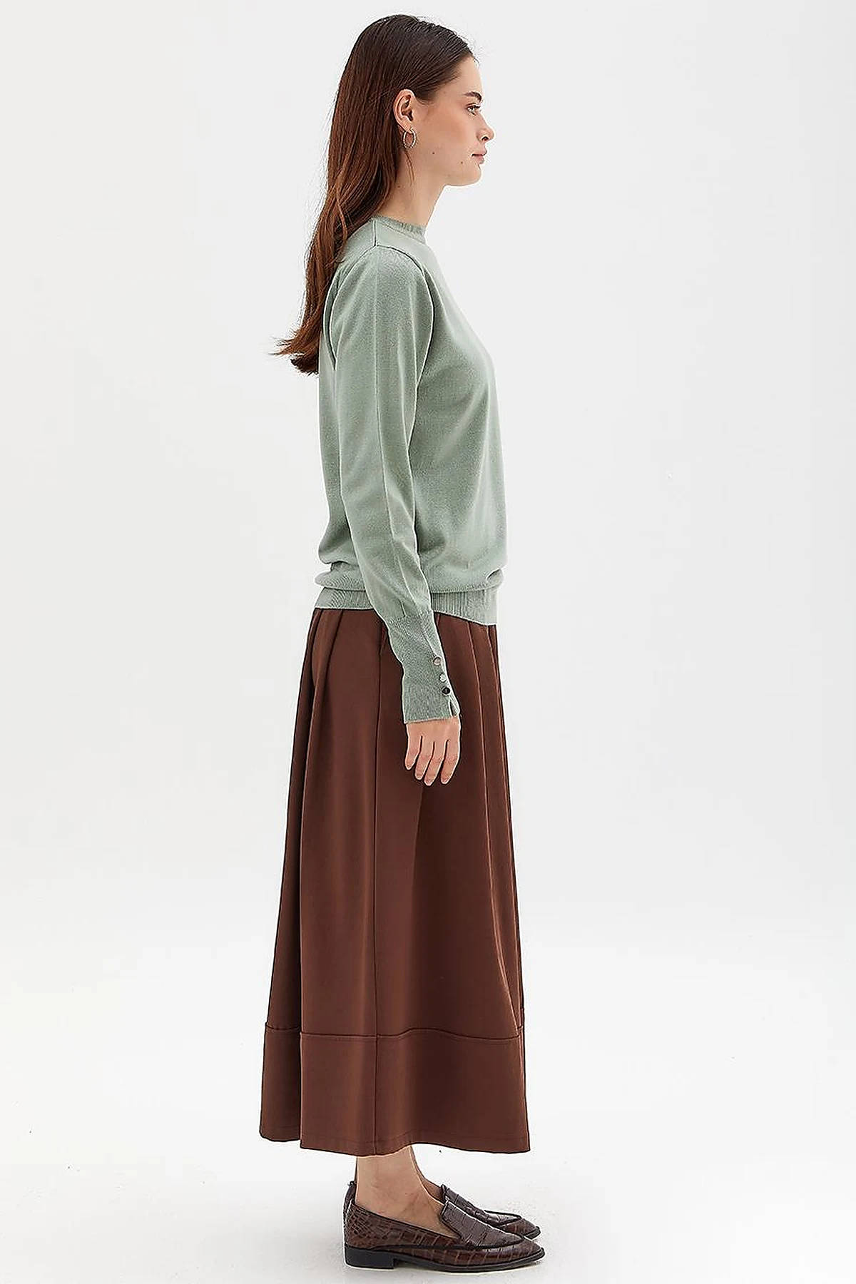 Round Neck Collar Knitwear Sweater Moss Green
