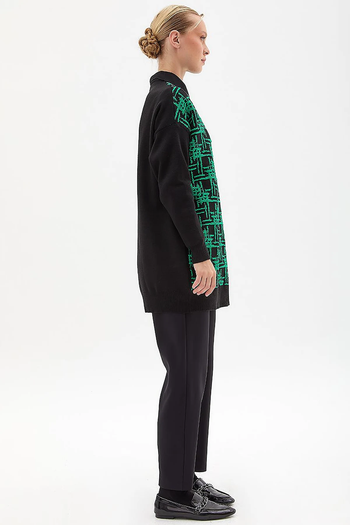 Abstract Patterned Crew Neck Knitwear Tunic Black