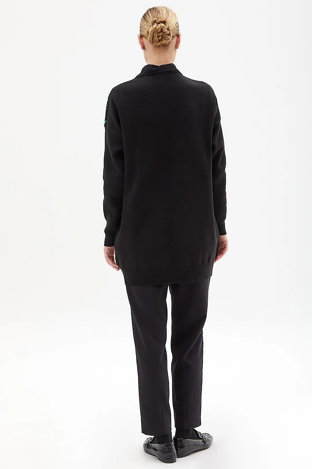Abstract Patterned Crew Neck Knitwear Tunic Black