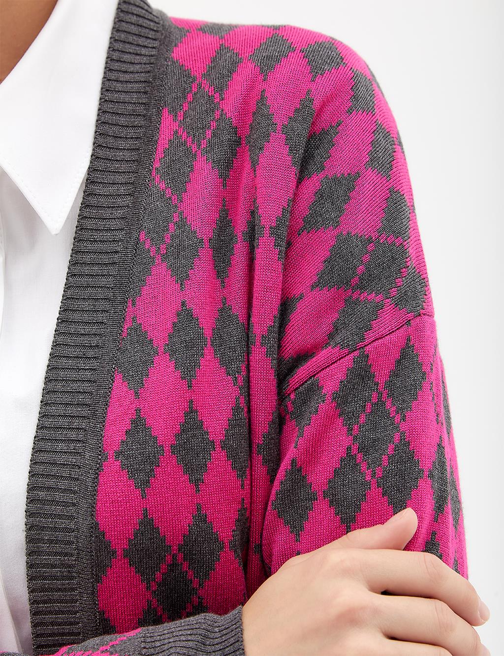 Baklava Sliced ​​Knitwear Cardigan Fuchsia