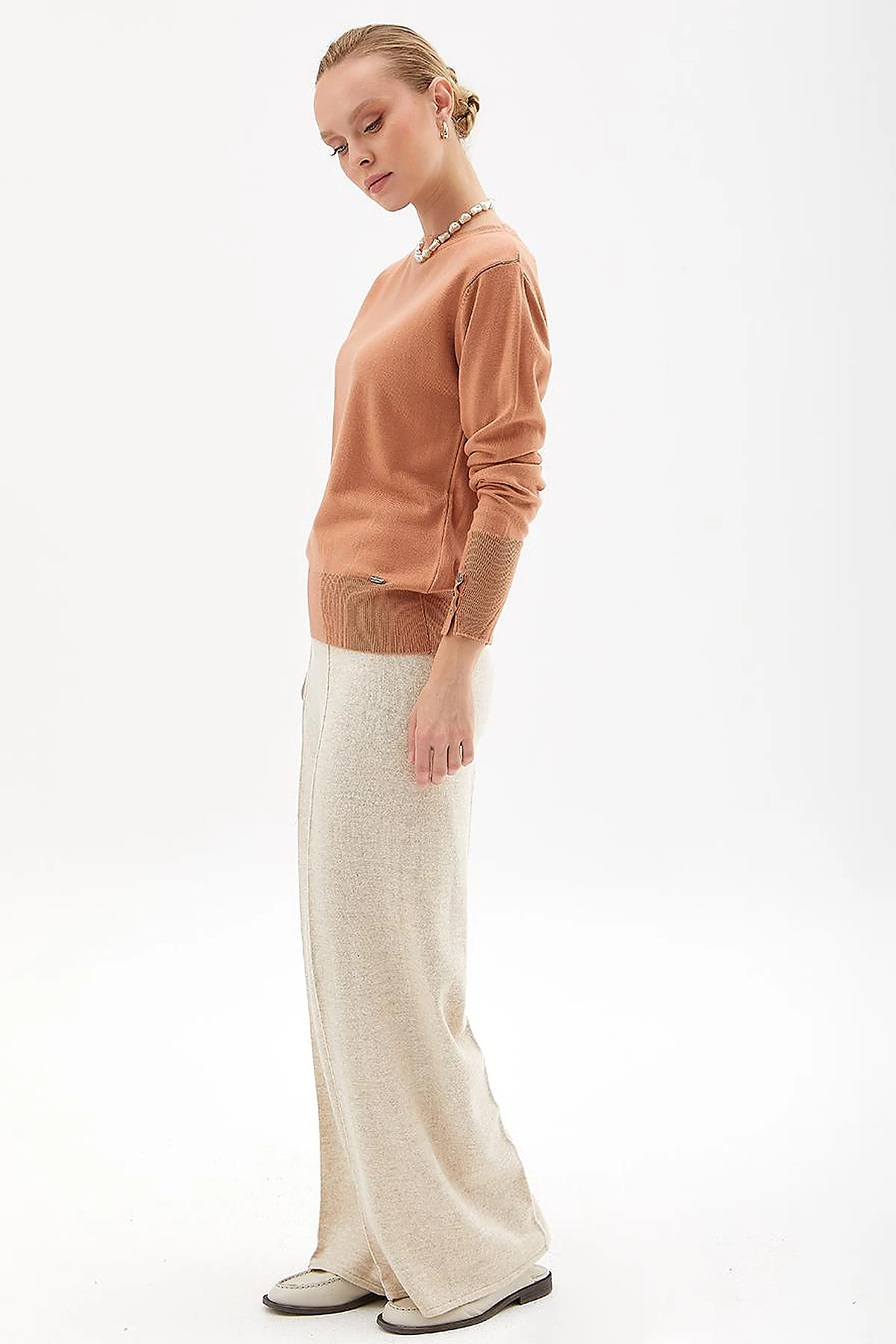 Round Neck Collar Knitwear Sweater Salmon