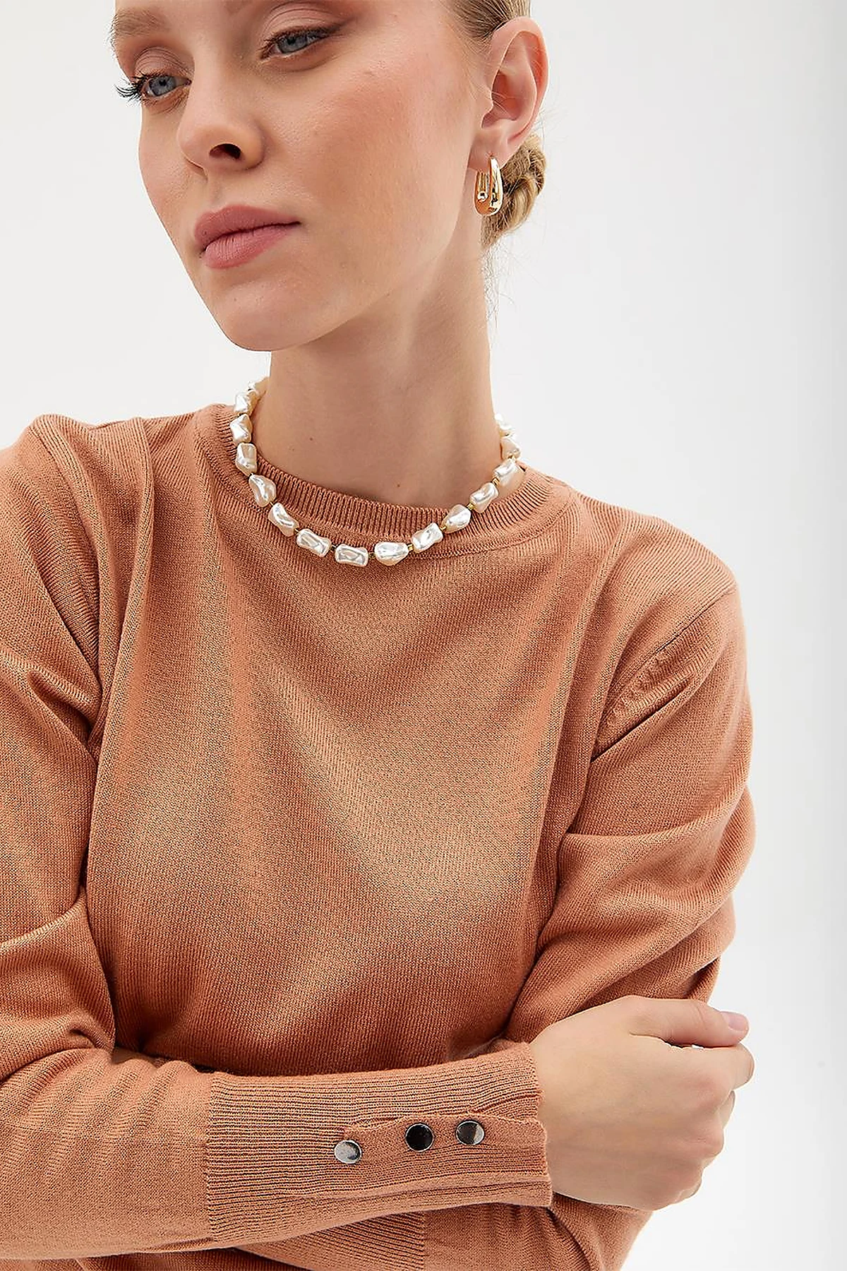 Round Neck Collar Knitwear Sweater Salmon