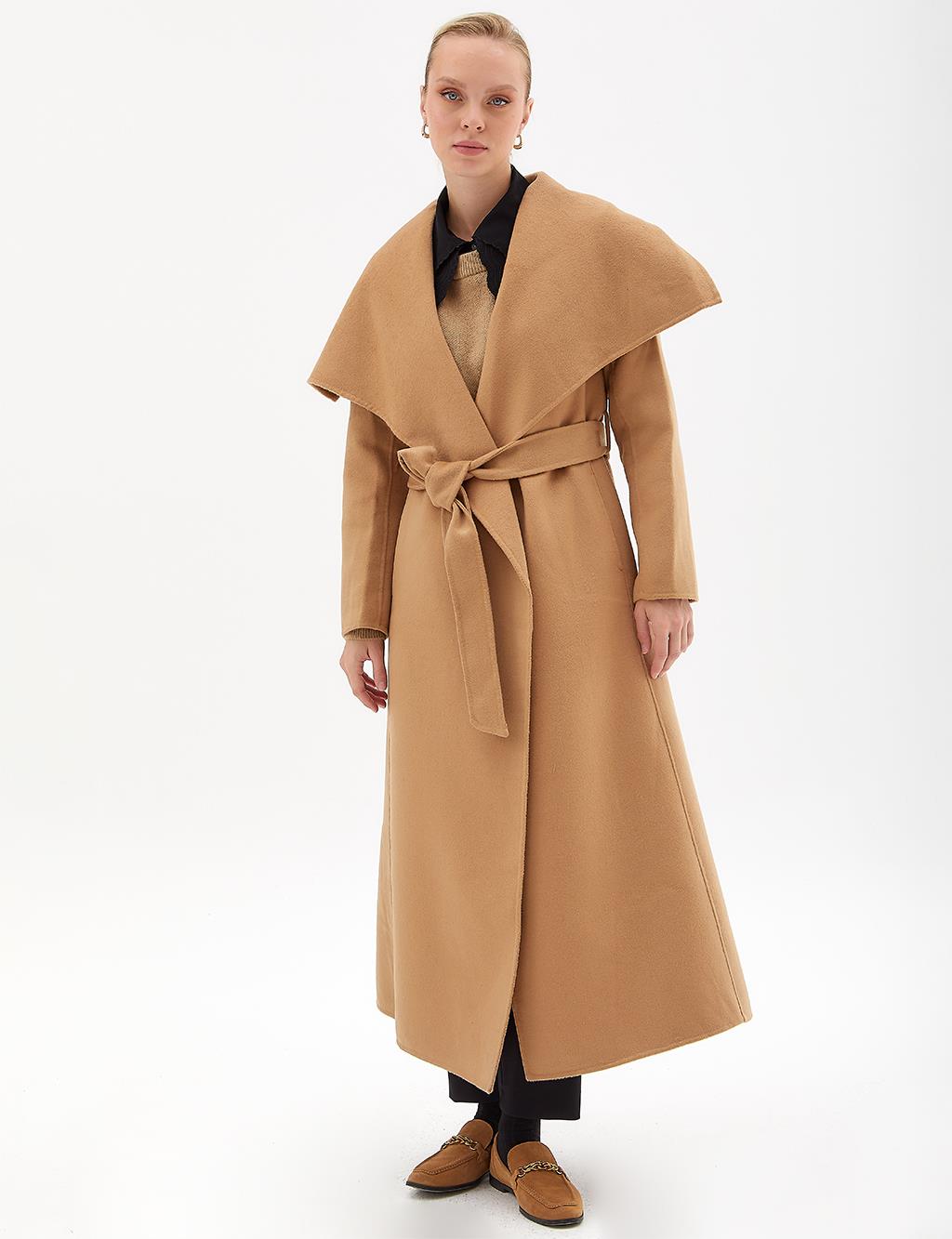 Premium Wool Wide Lapel Cashmere Coat Camel