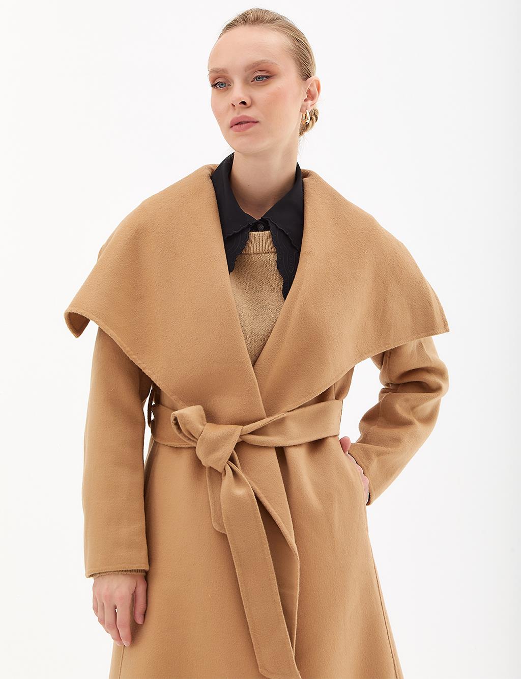 Premium Wool Wide Lapel Cashmere Coat Camel
