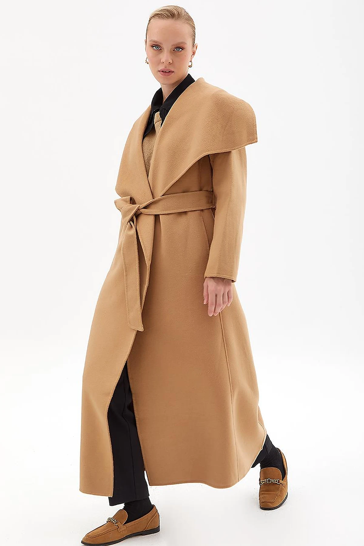 Premium Wool Wide Lapel Cashmere Coat Camel