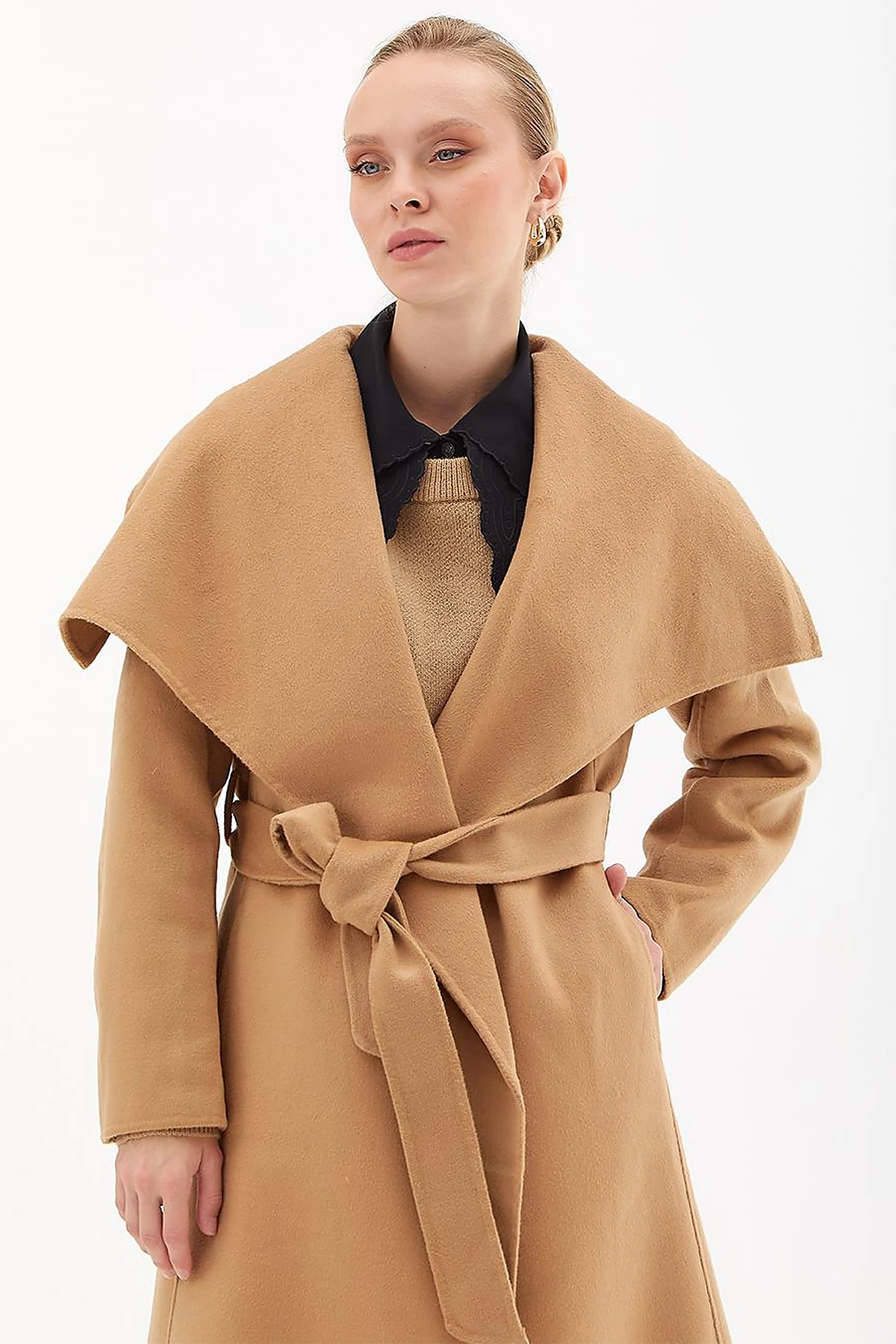 Premium Wool Wide Lapel Cashmere Coat Camel