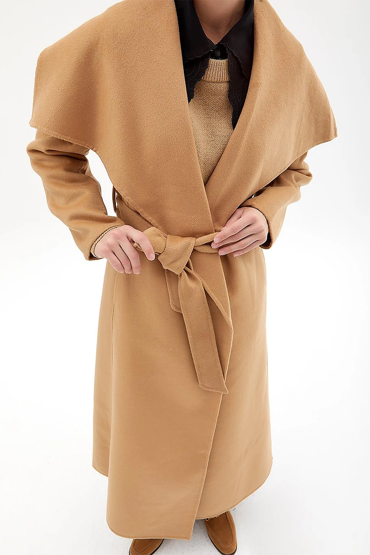 Premium Wool Wide Lapel Cashmere Coat Camel