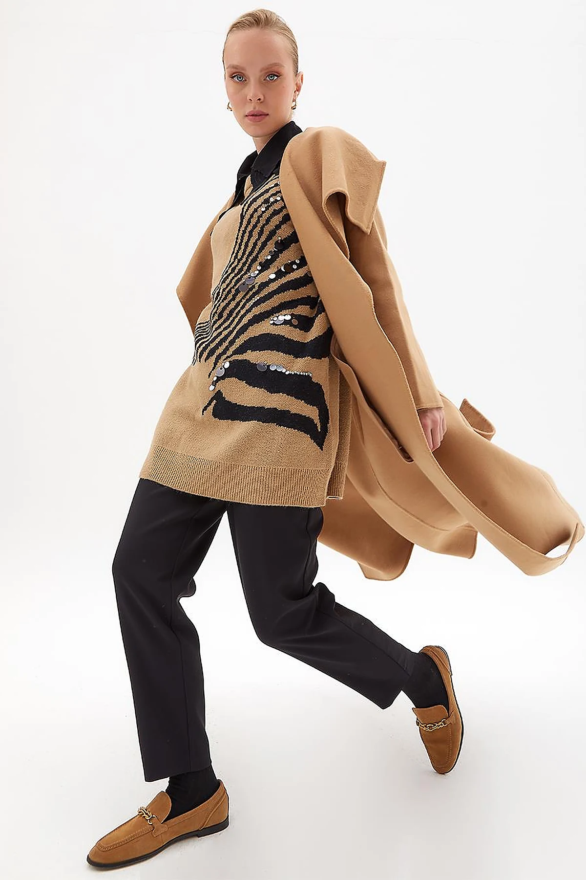 Premium Wool Wide Lapel Cashmere Coat Camel
