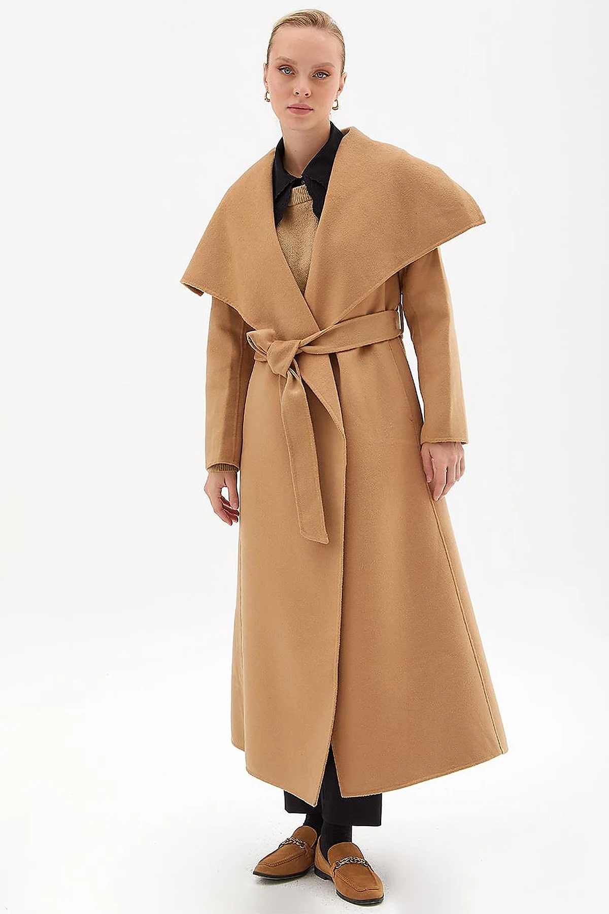 Premium Wool Wide Lapel Cashmere Coat Camel