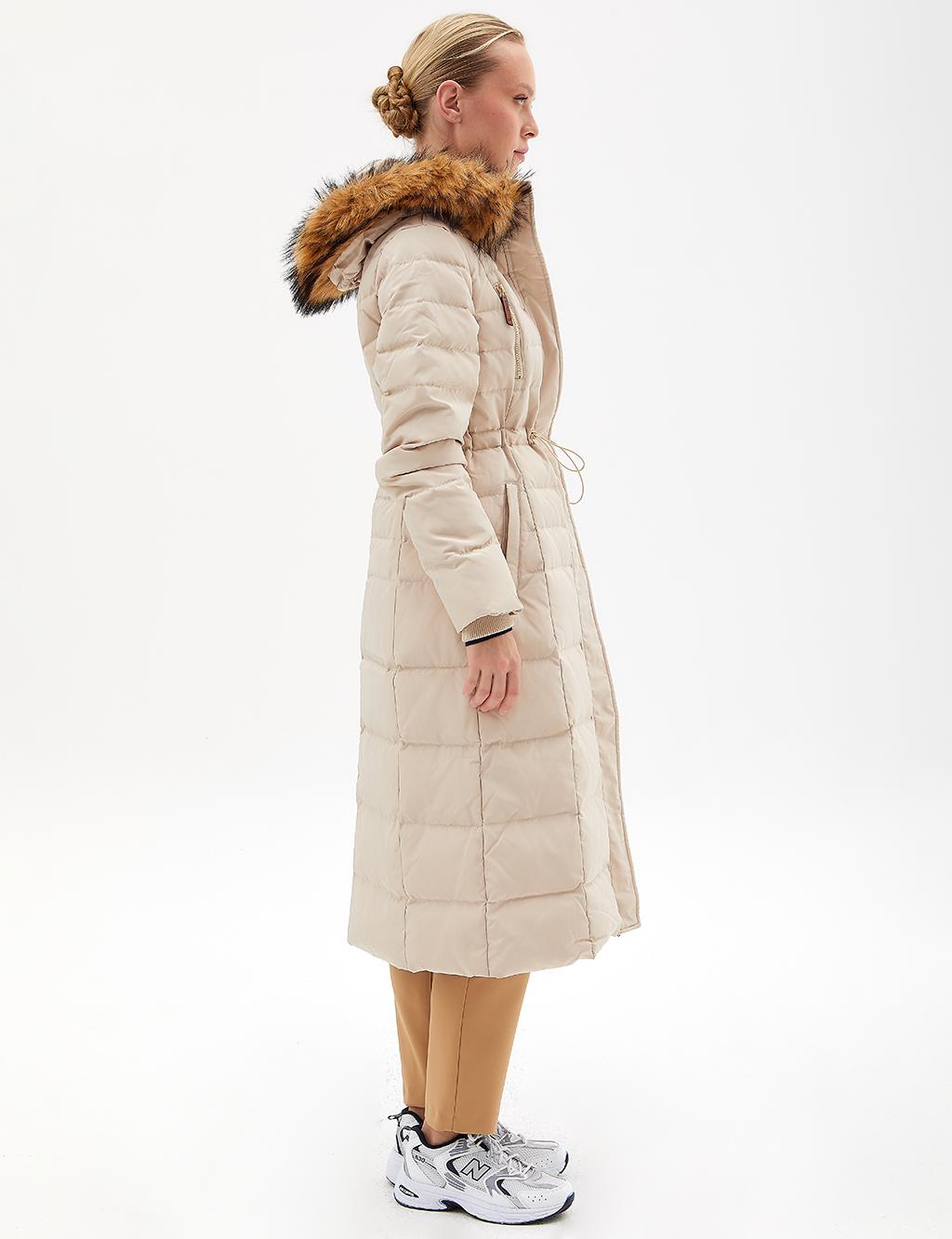 Goose Feather Filled Long Coat Cream