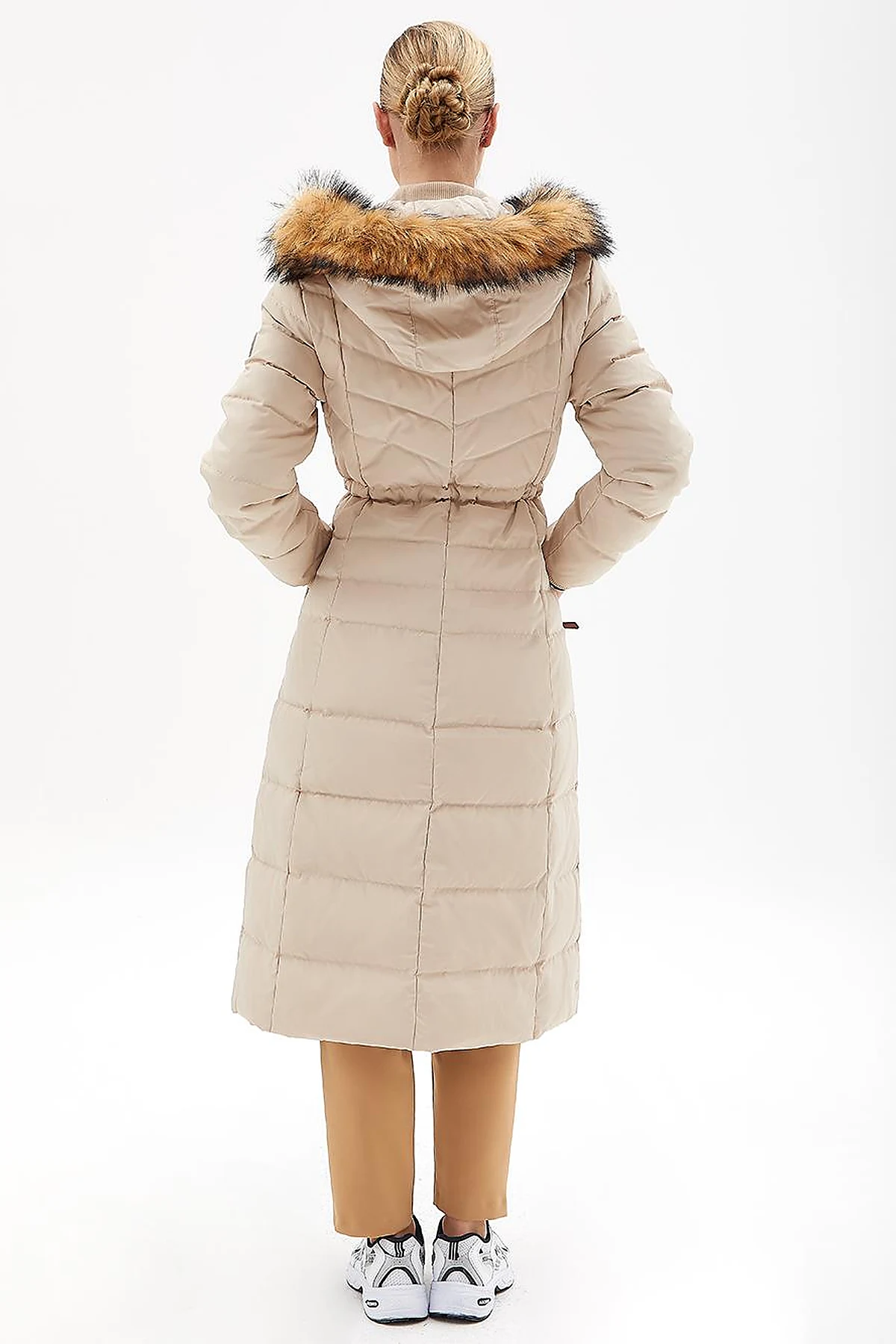 Goose Feather Filled Long Coat Cream