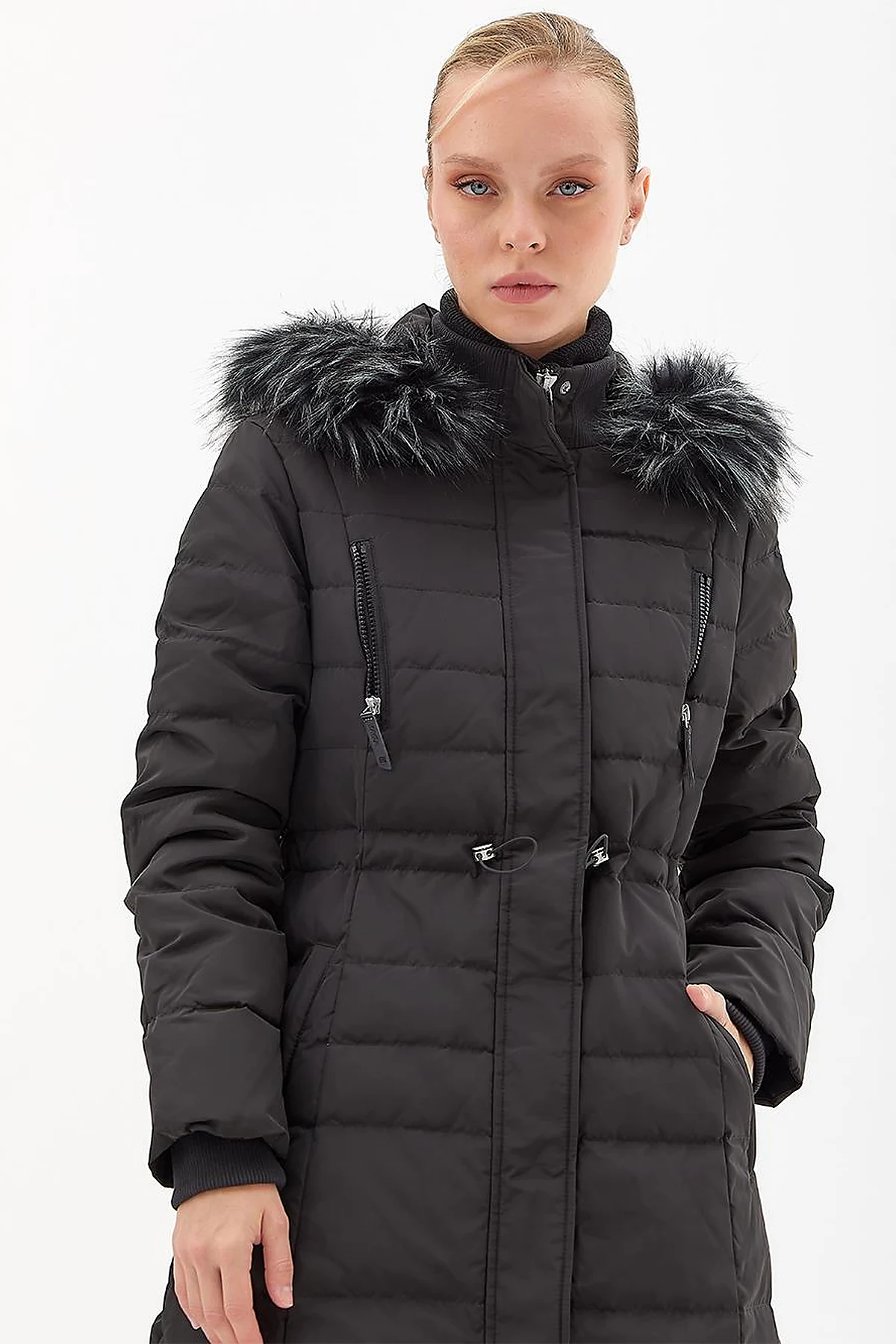 Goose Feather Filled Long Coat Black