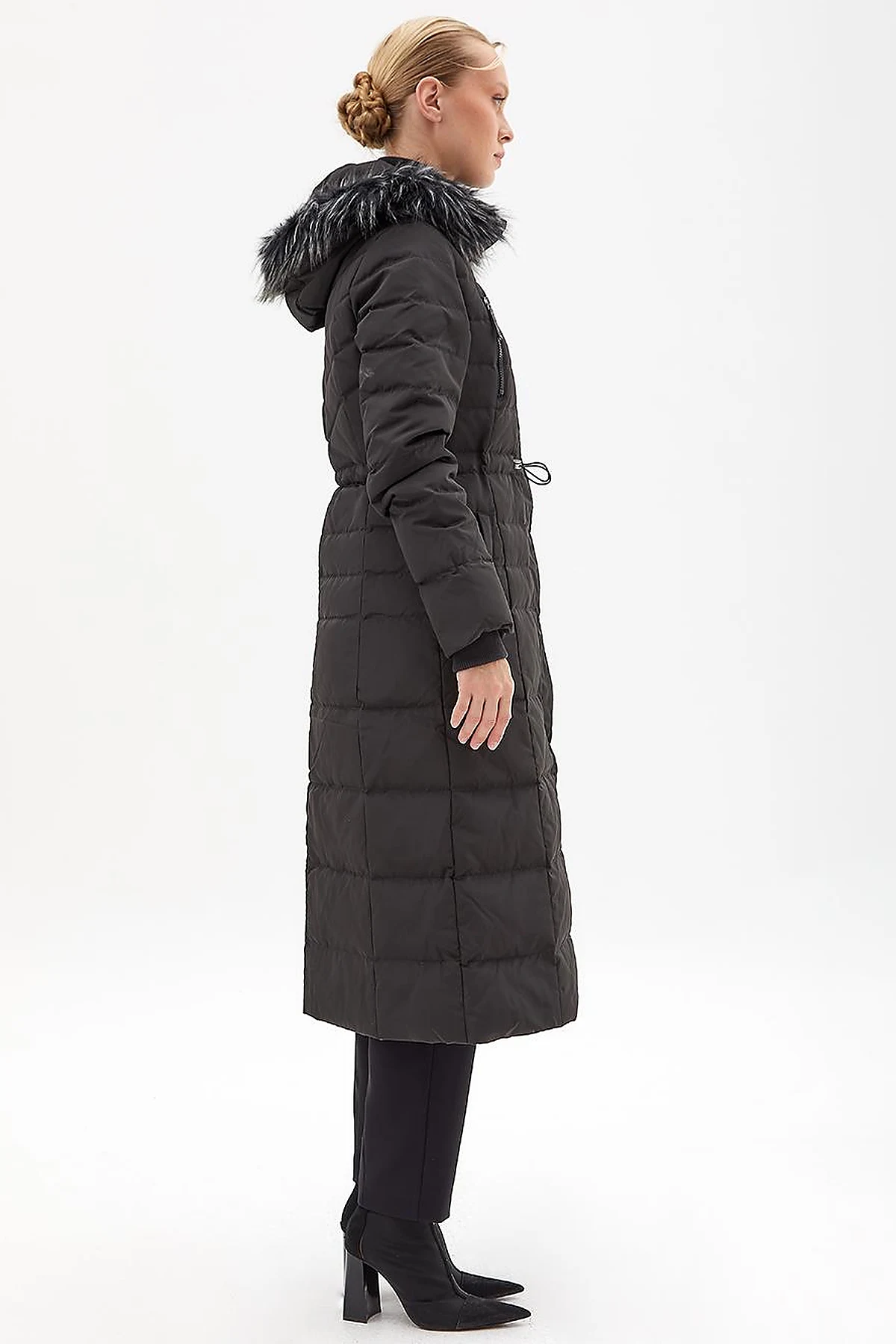 Goose Feather Filled Long Coat Black