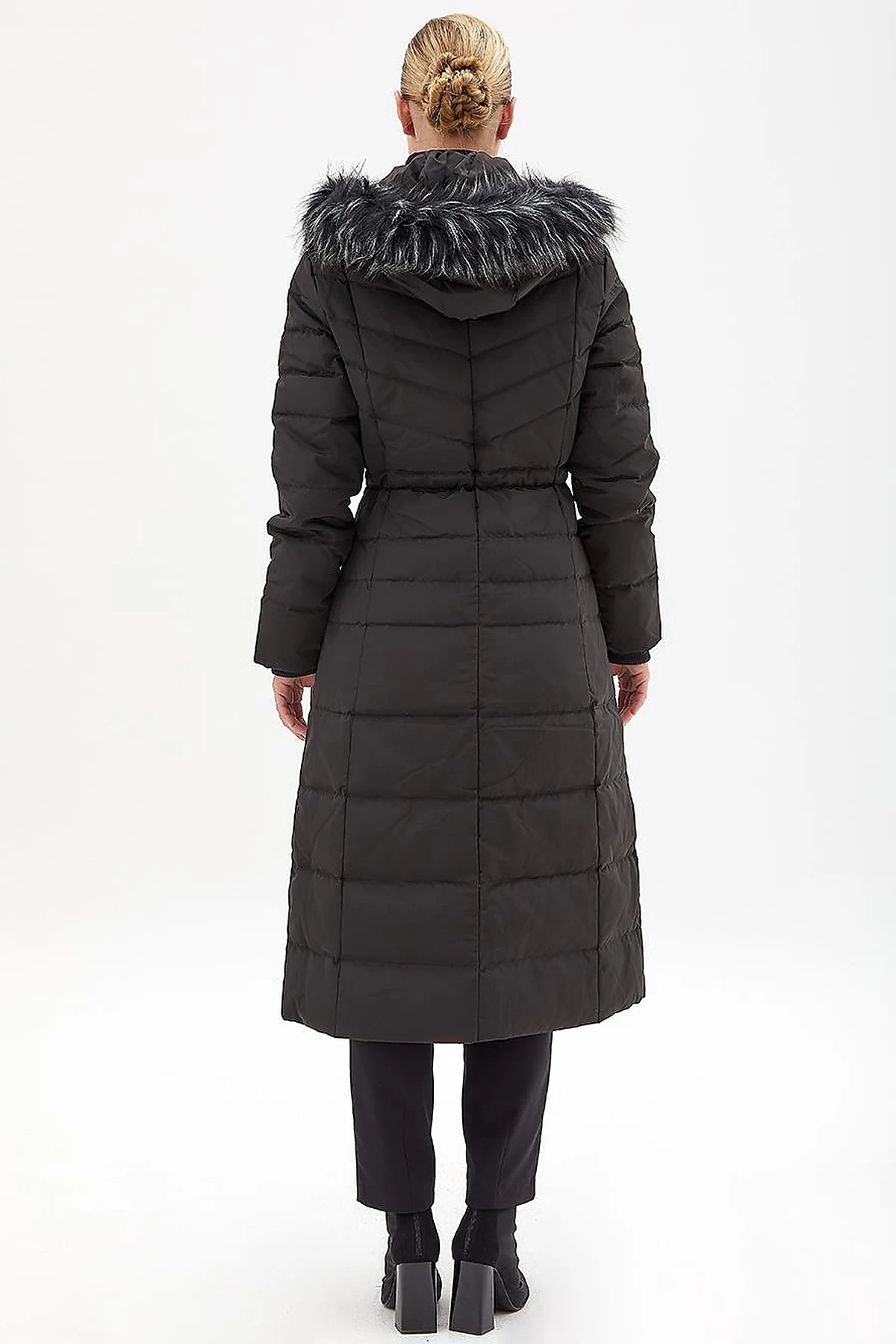 Goose Feather Filled Long Coat Black