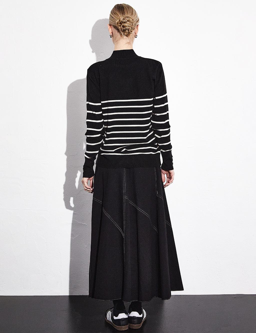 Turtleneck Striped Knitwear Blouse Black Optical White