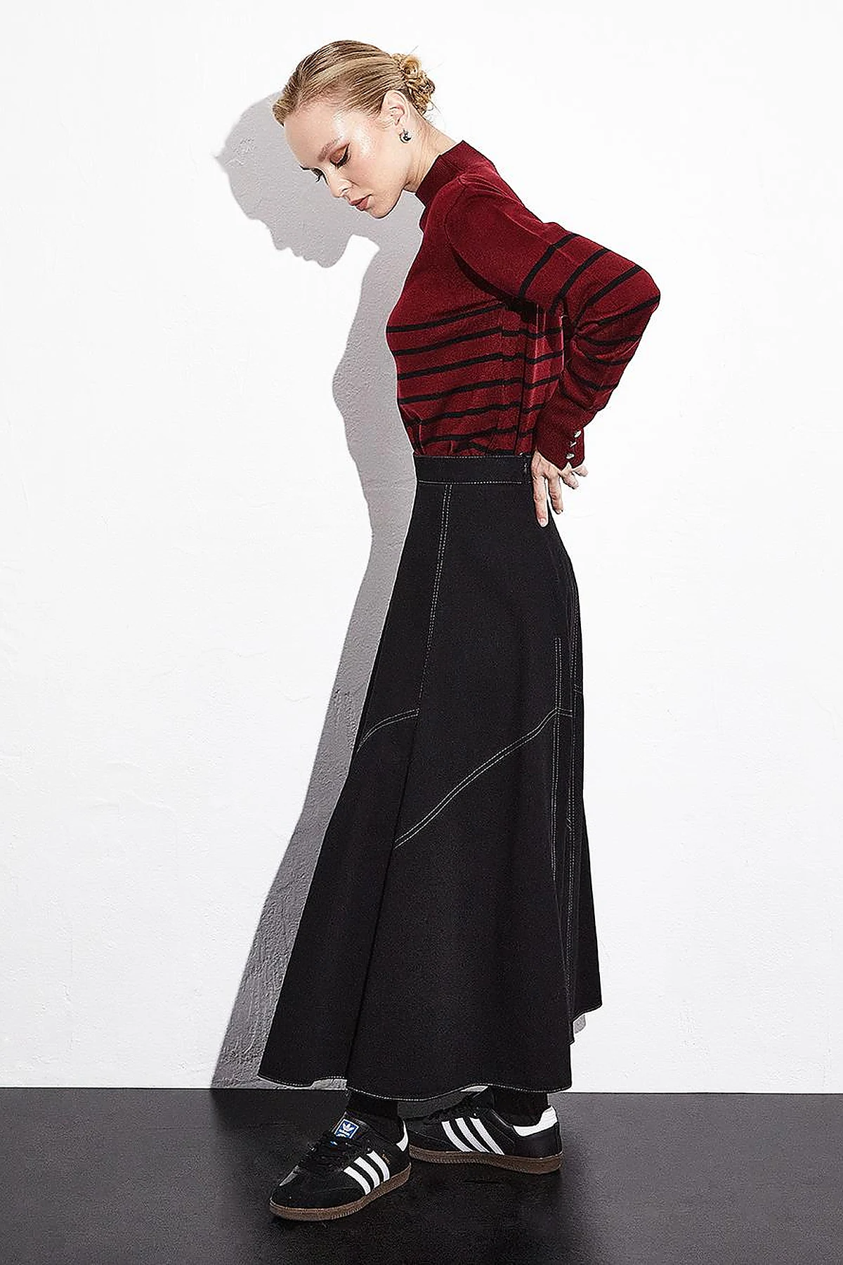 Turtleneck Striped Knitwear Sweater Claret Red Black