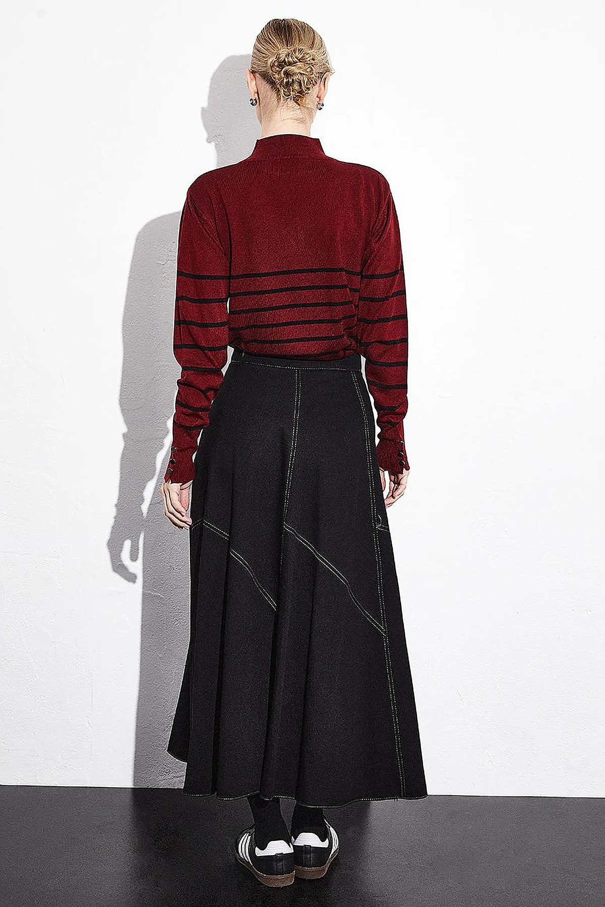 Turtleneck Striped Knitwear Sweater Claret Red Black