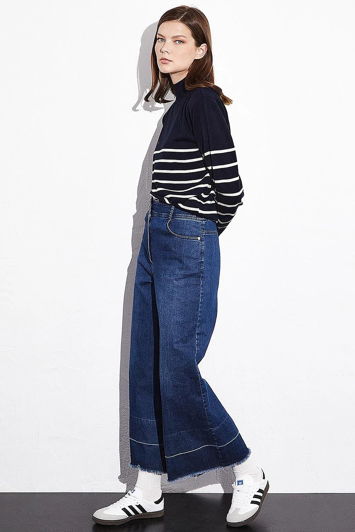 Turtleneck Striped Knitwear Sweater Navy Blue Ecru
