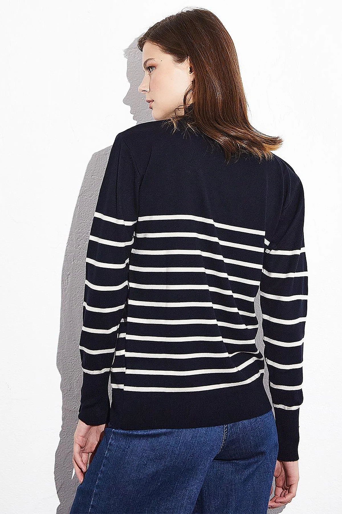 Turtleneck Striped Knitwear Sweater Navy Blue Ecru