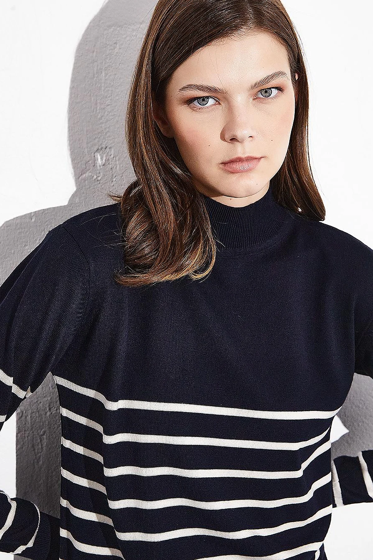 Turtleneck Striped Knitwear Sweater Navy Blue Ecru