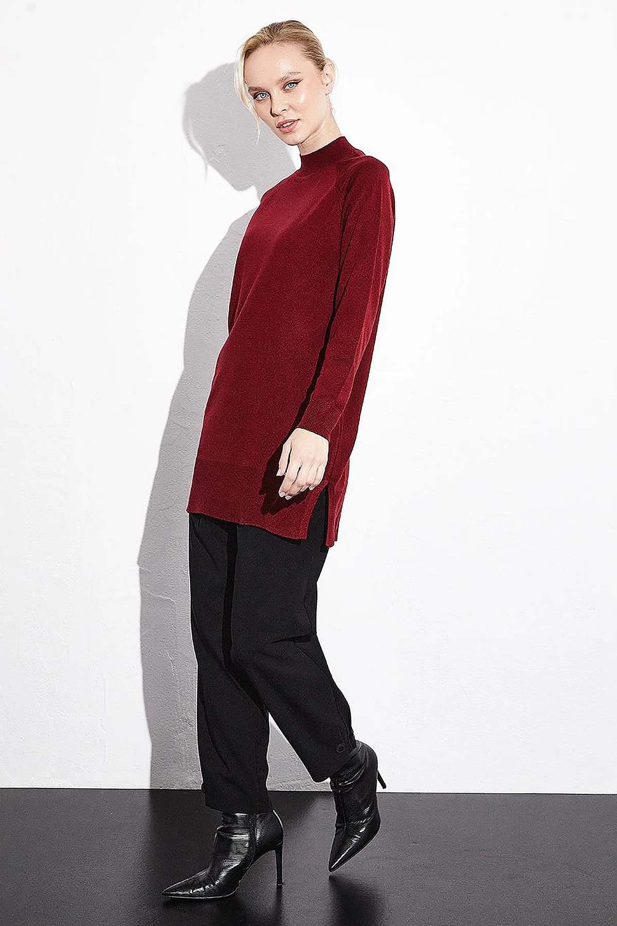 Half Turtleneck Knitwear Tunic Claret Red