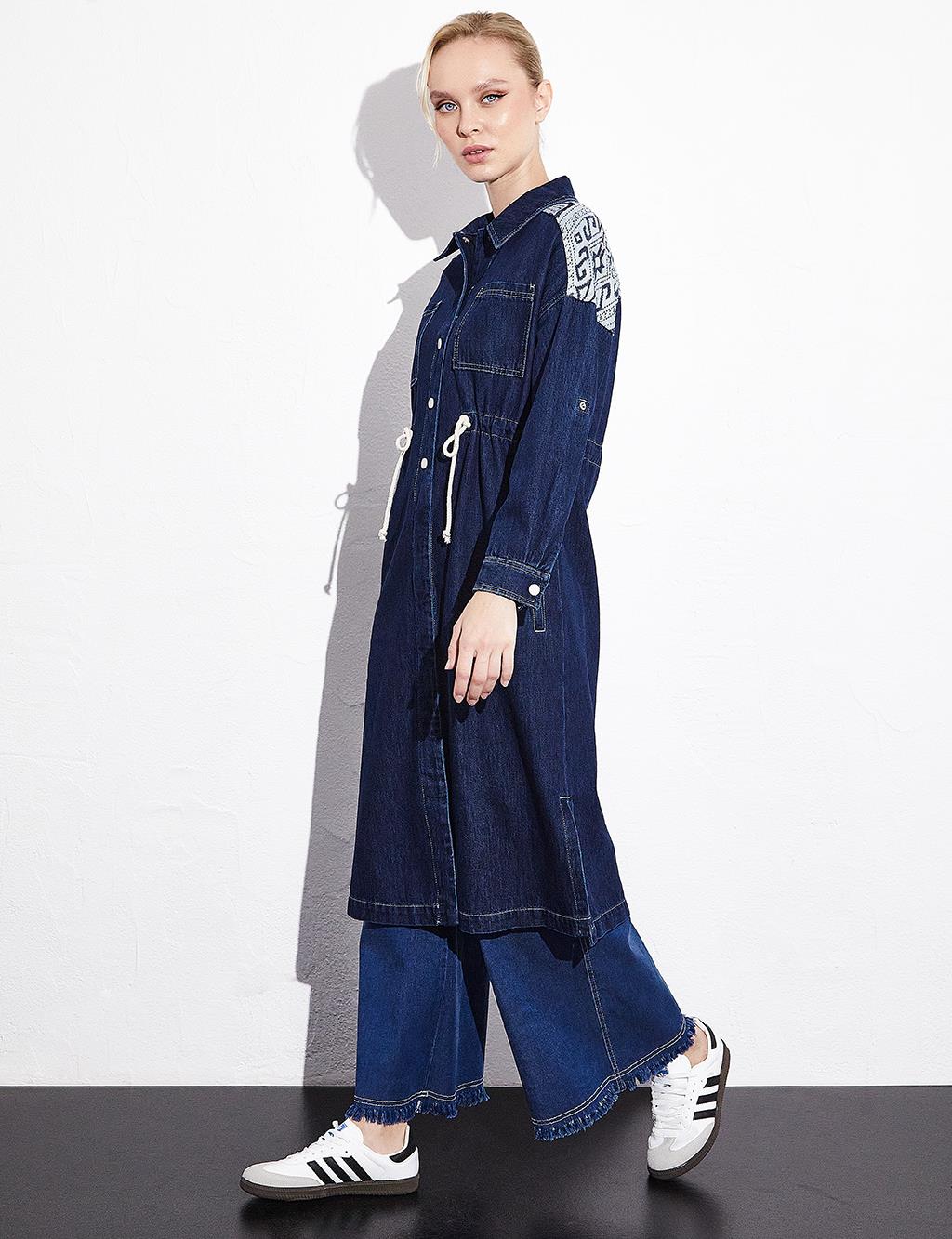 Gathered at Waist Ethnic Patterned Wear and Go Navy Blue