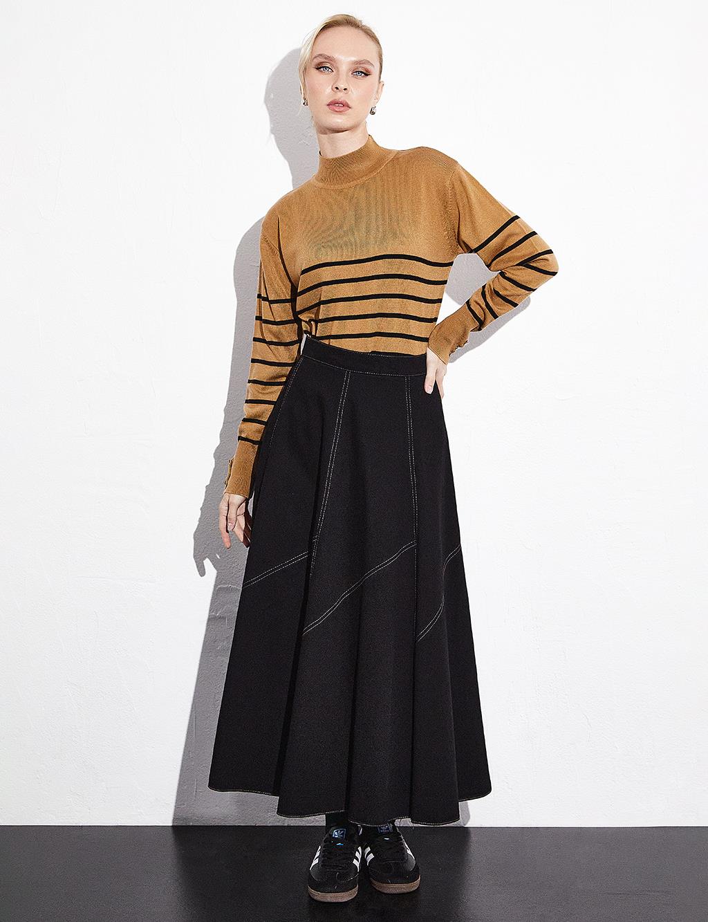 Turtleneck Striped Knitwear Blouse Beige Black