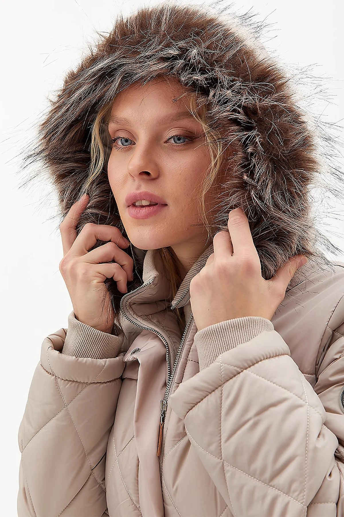 Diamond Quilted Puffer Coat Cream