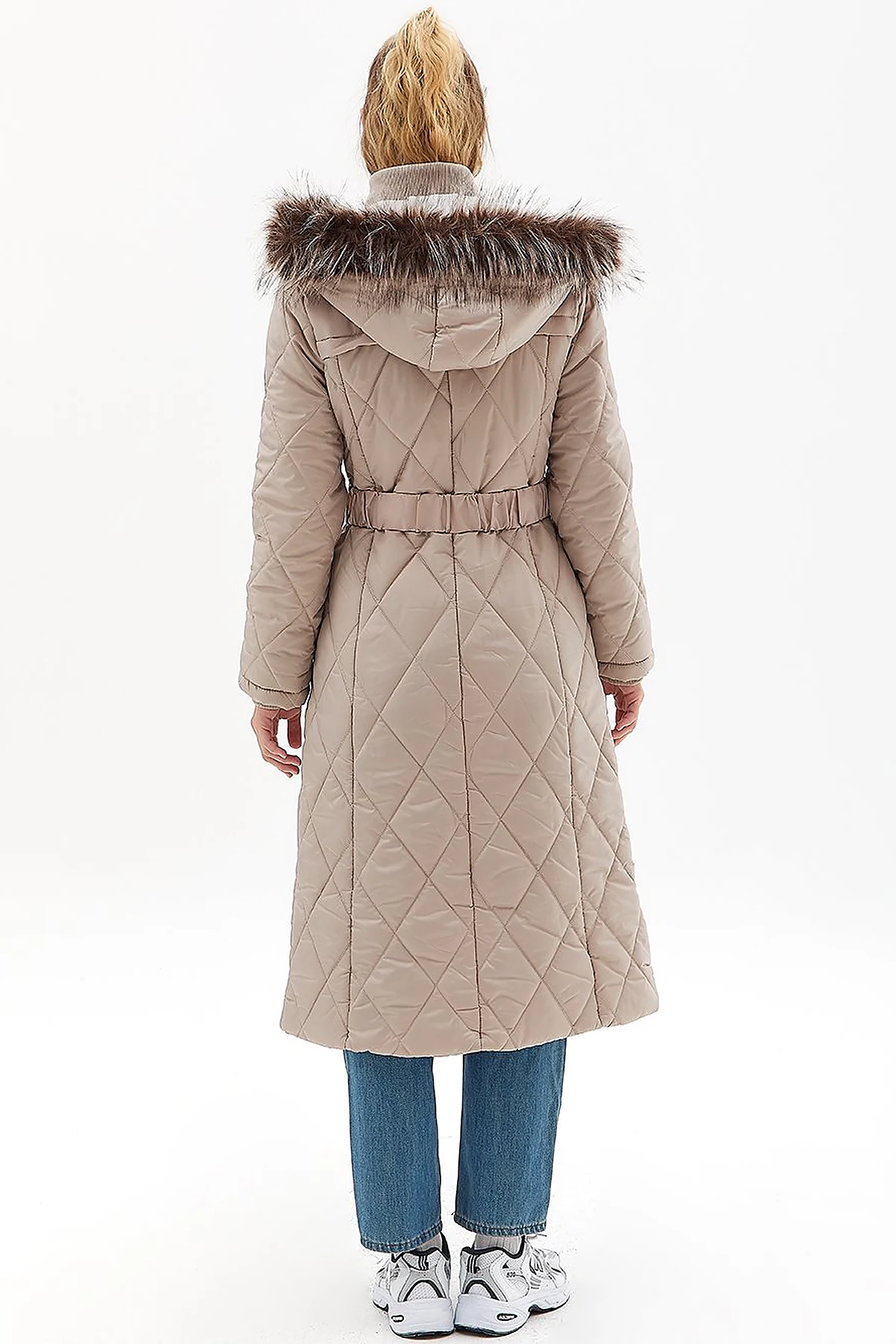 Diamond Quilted Puffer Coat Cream