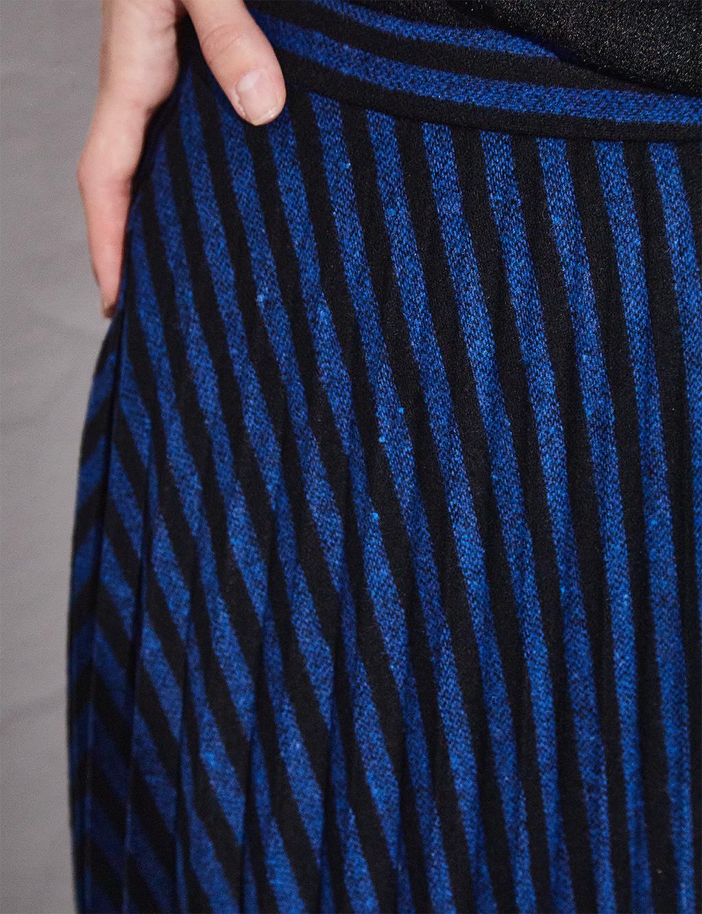 Striped Pleated Skirt Black Navy Blue