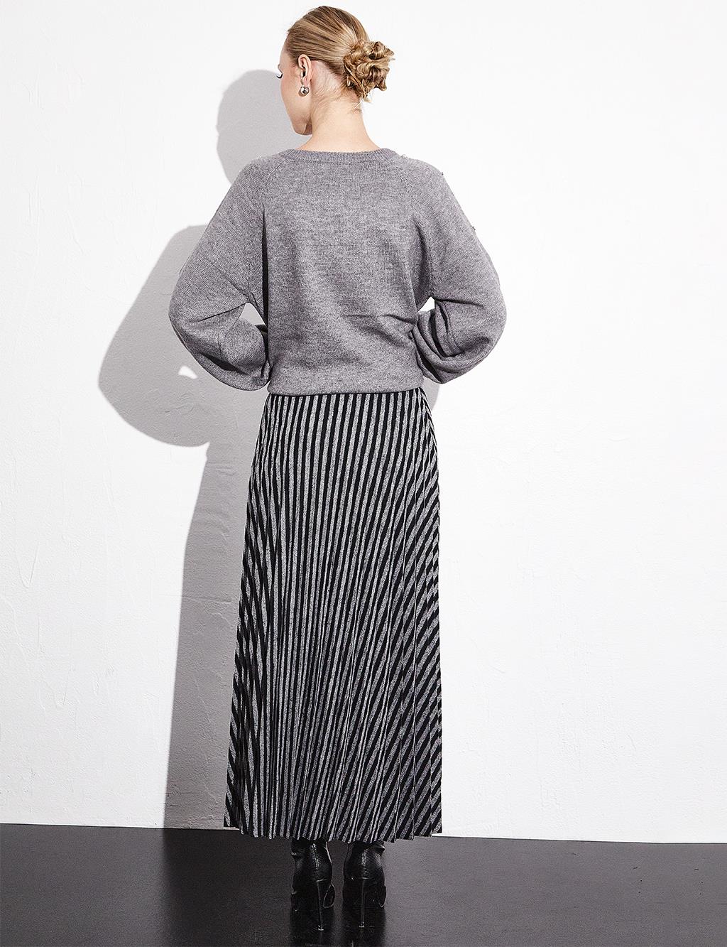 Striped Pleated Skirt Black Optical White