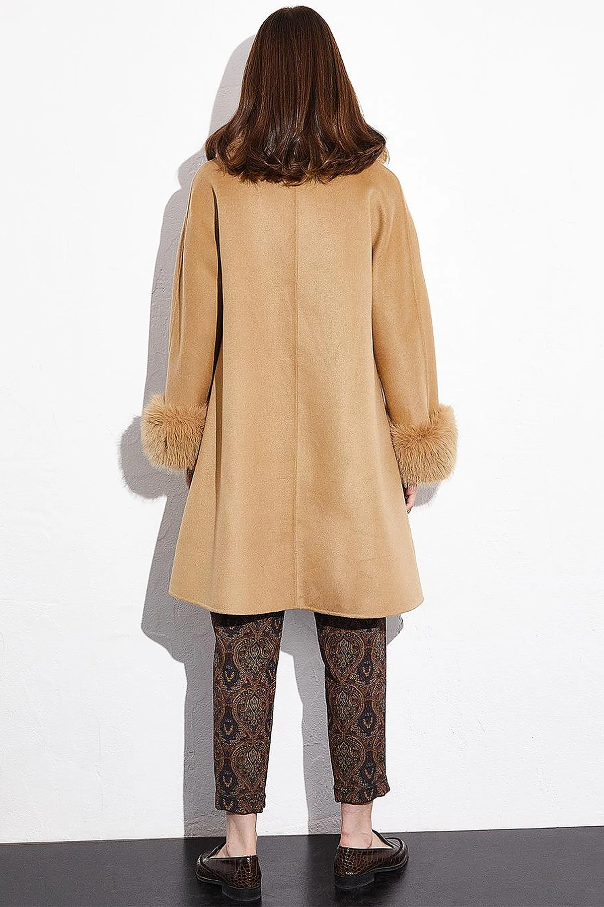 Premium Fur-Trimmed Coat in Camel