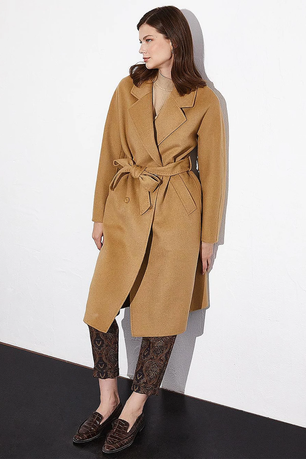 Premium Wool Stitching Detailed Coat Camel