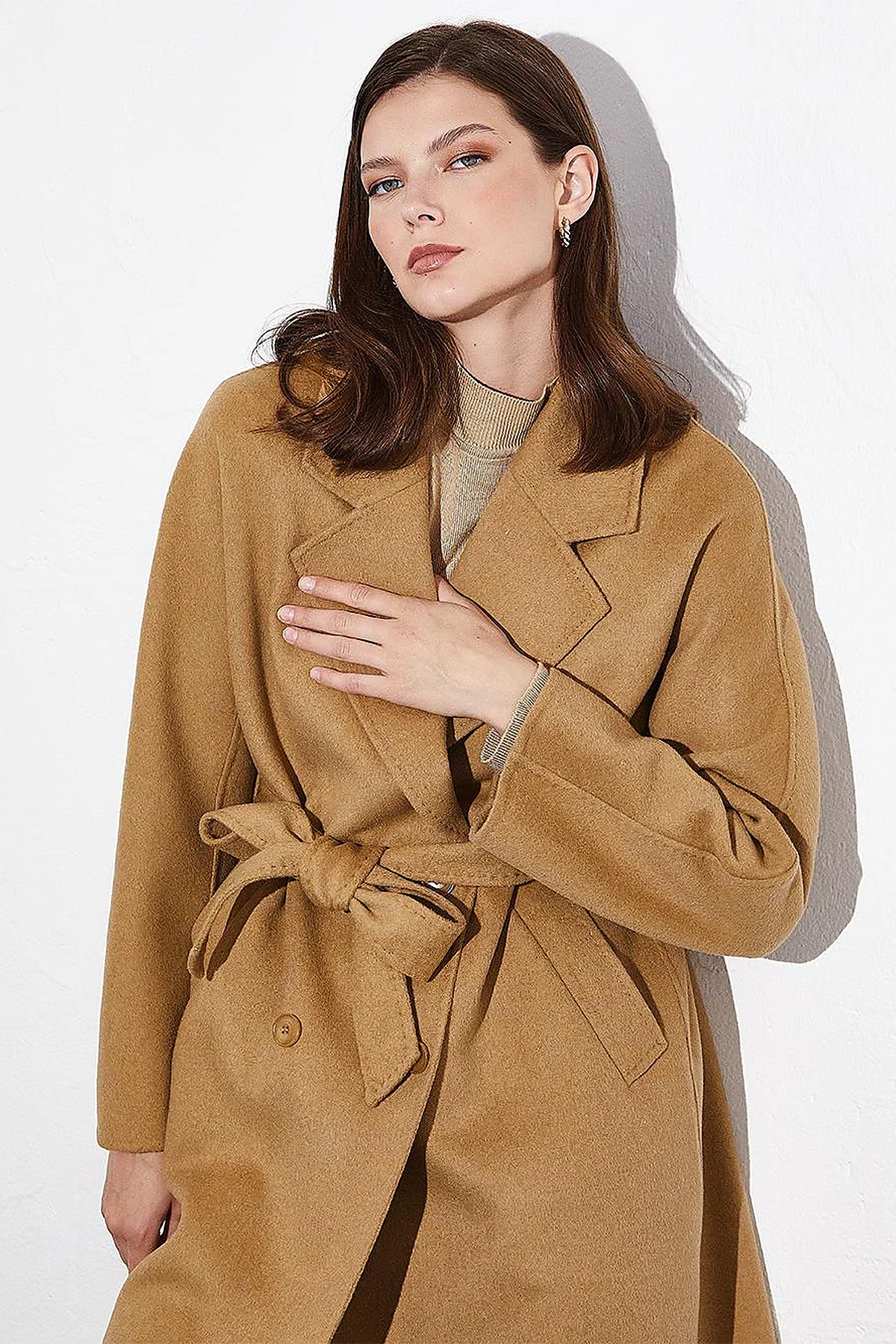 Premium Wool Stitching Detailed Coat Camel