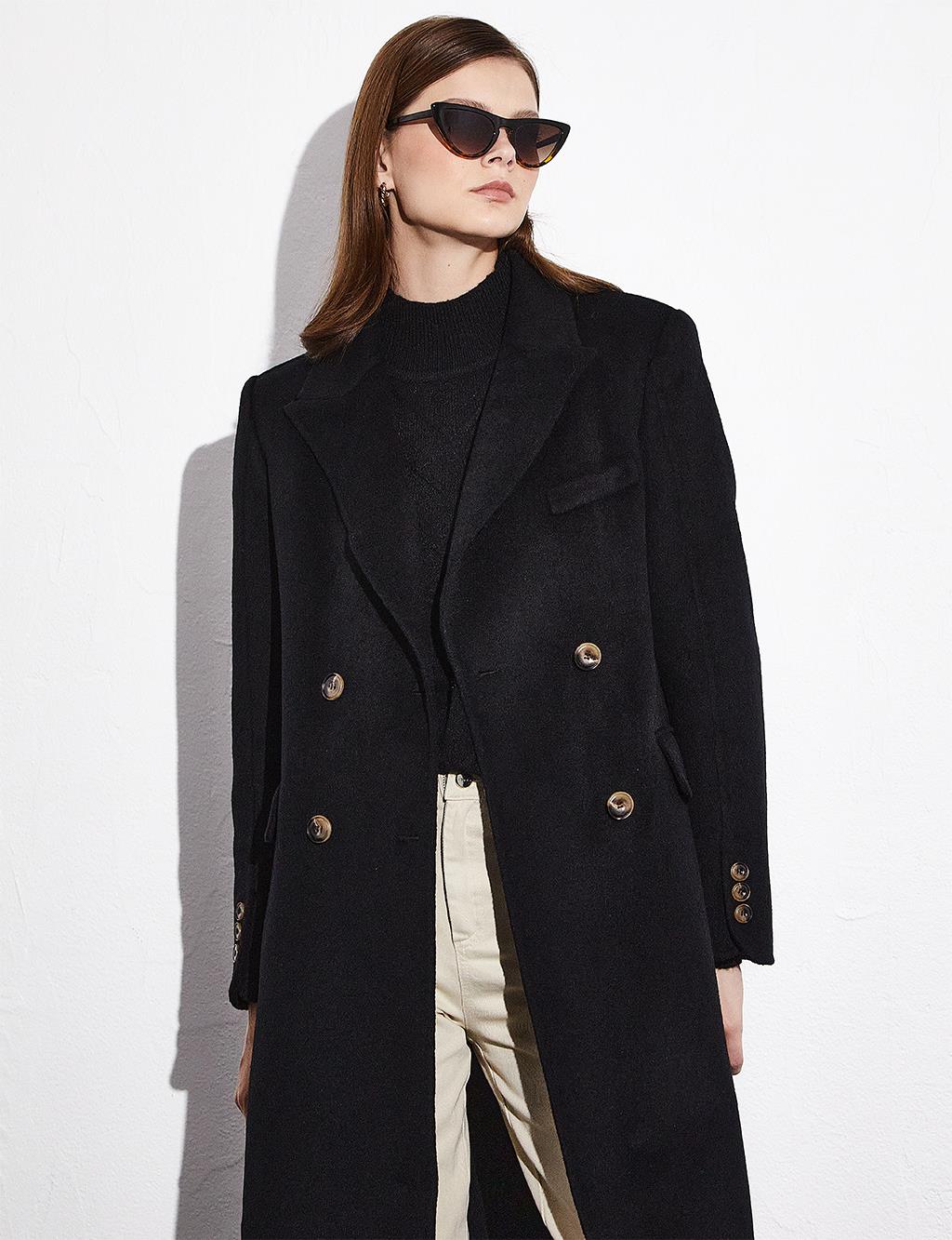Premium Wool Double-Button Coat Black