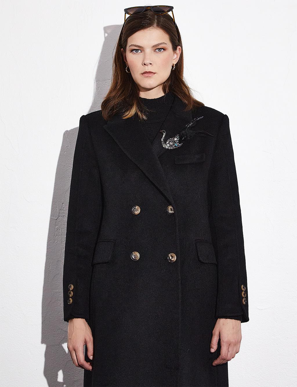 Premium Wool Double-Button Coat Black