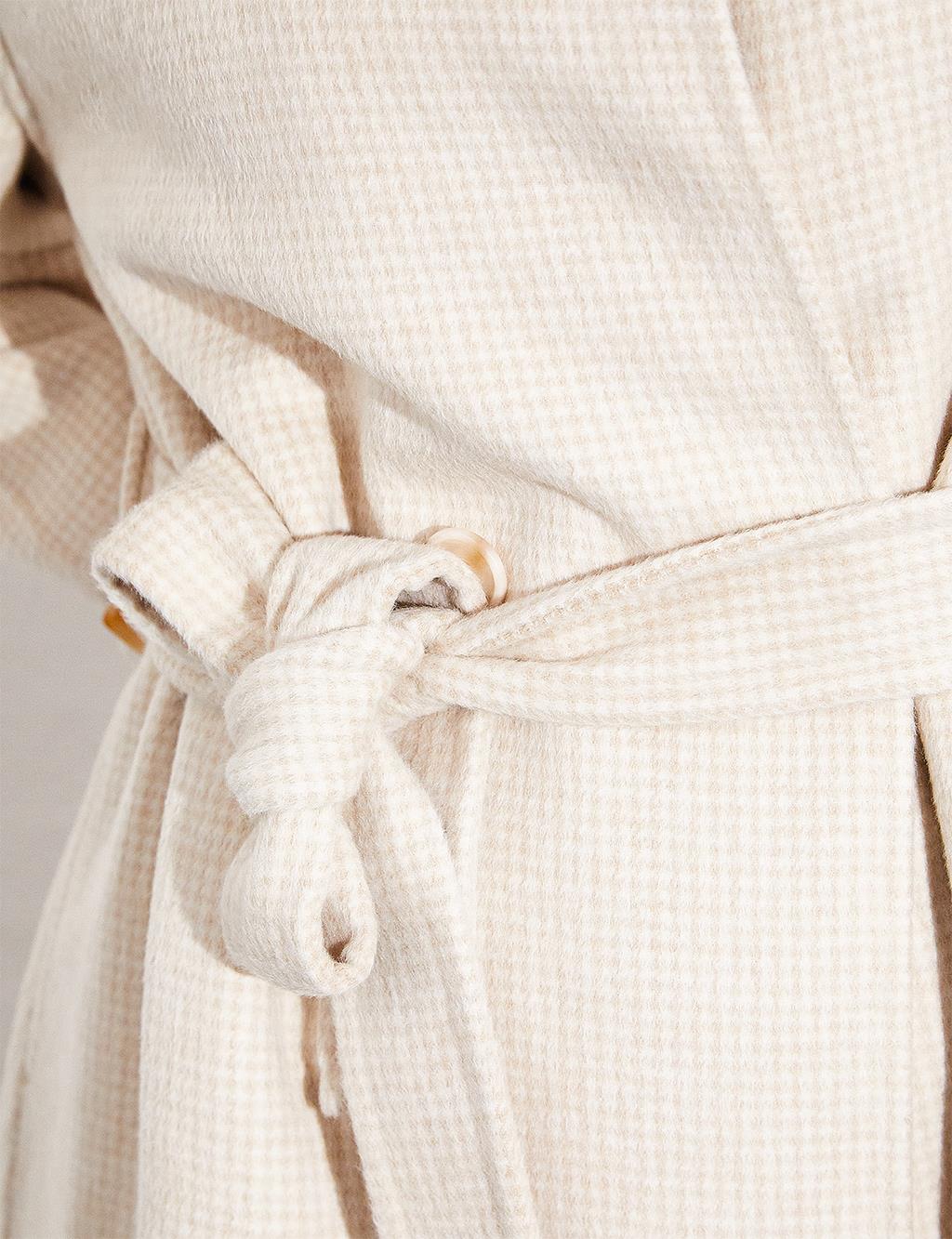 Premium High Collar Double Breasted Belted Stash Coat Cream
