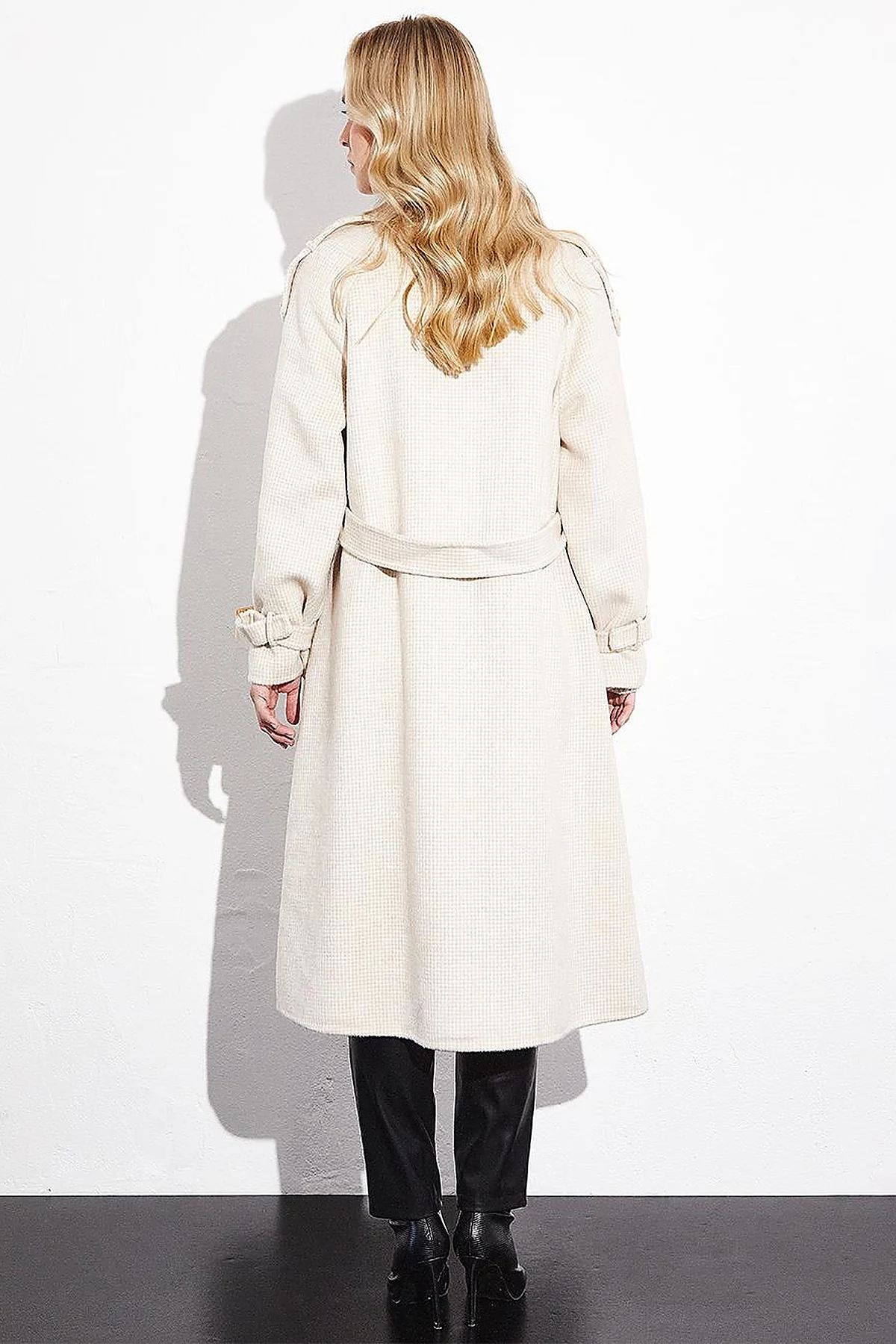 Premium High Collar Double Breasted Belted Stash Coat Cream