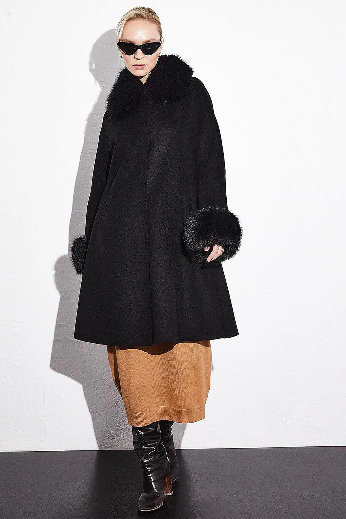 Premium Fur-Trimmed Coat Black