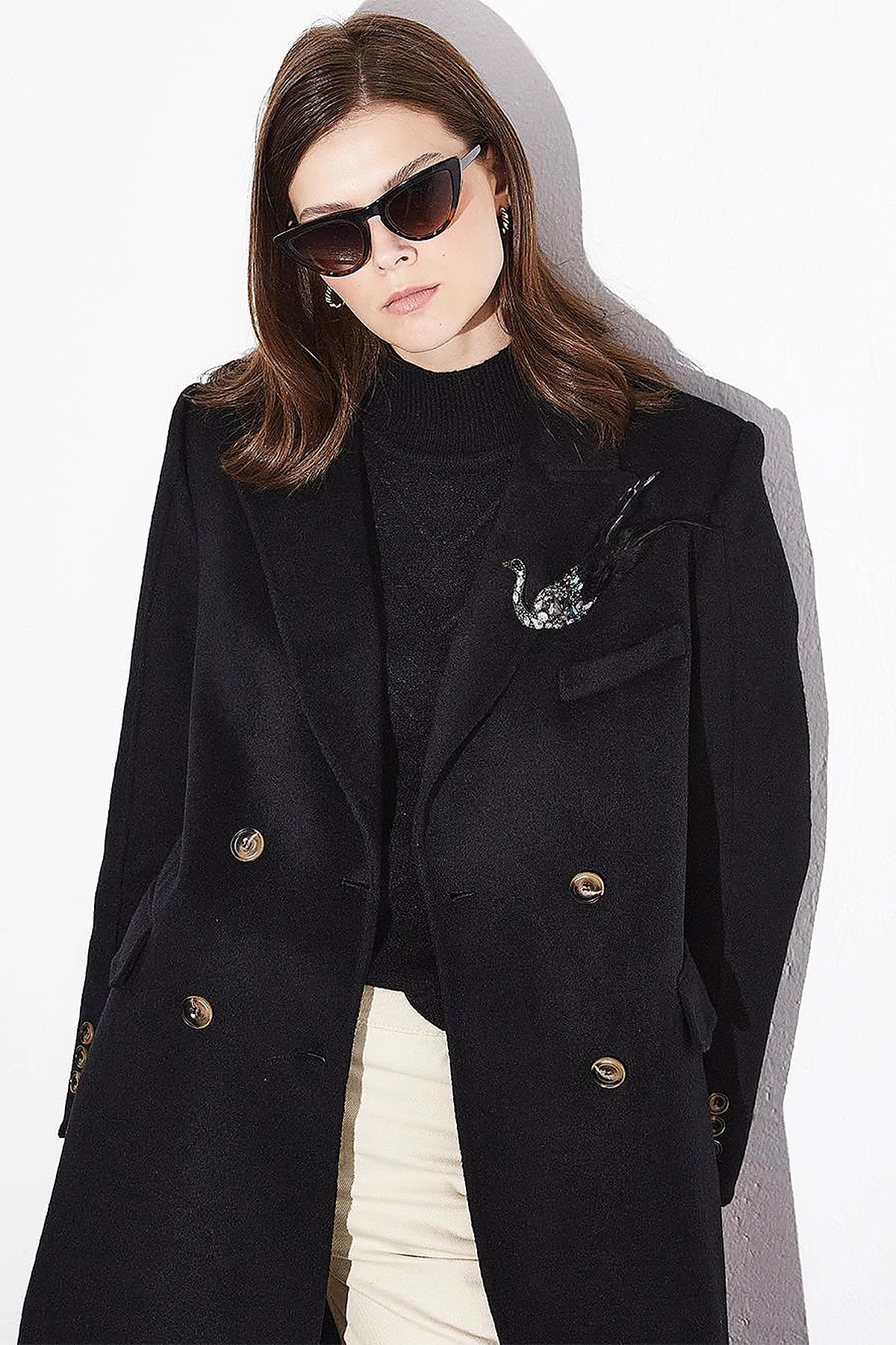 Premium Wool Double-Button Coat Black