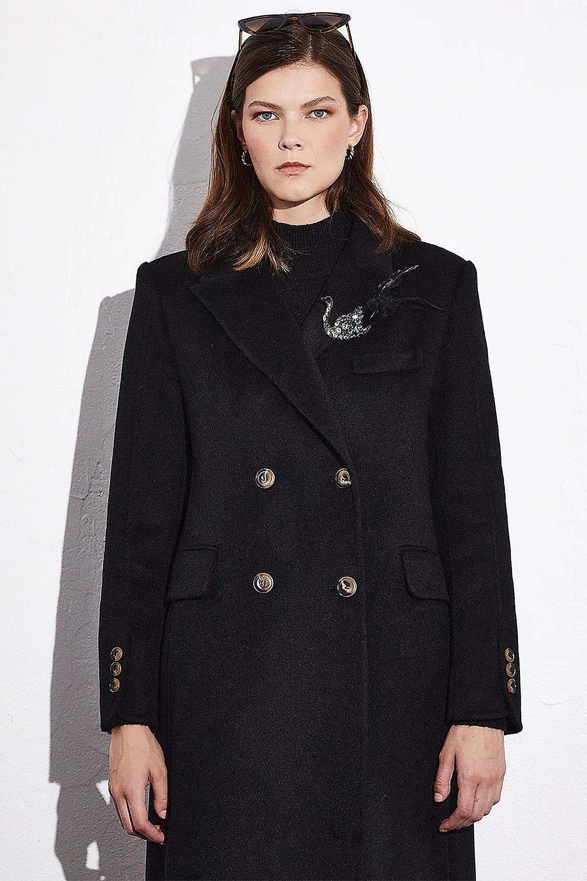 Premium Wool Double-Button Coat Black