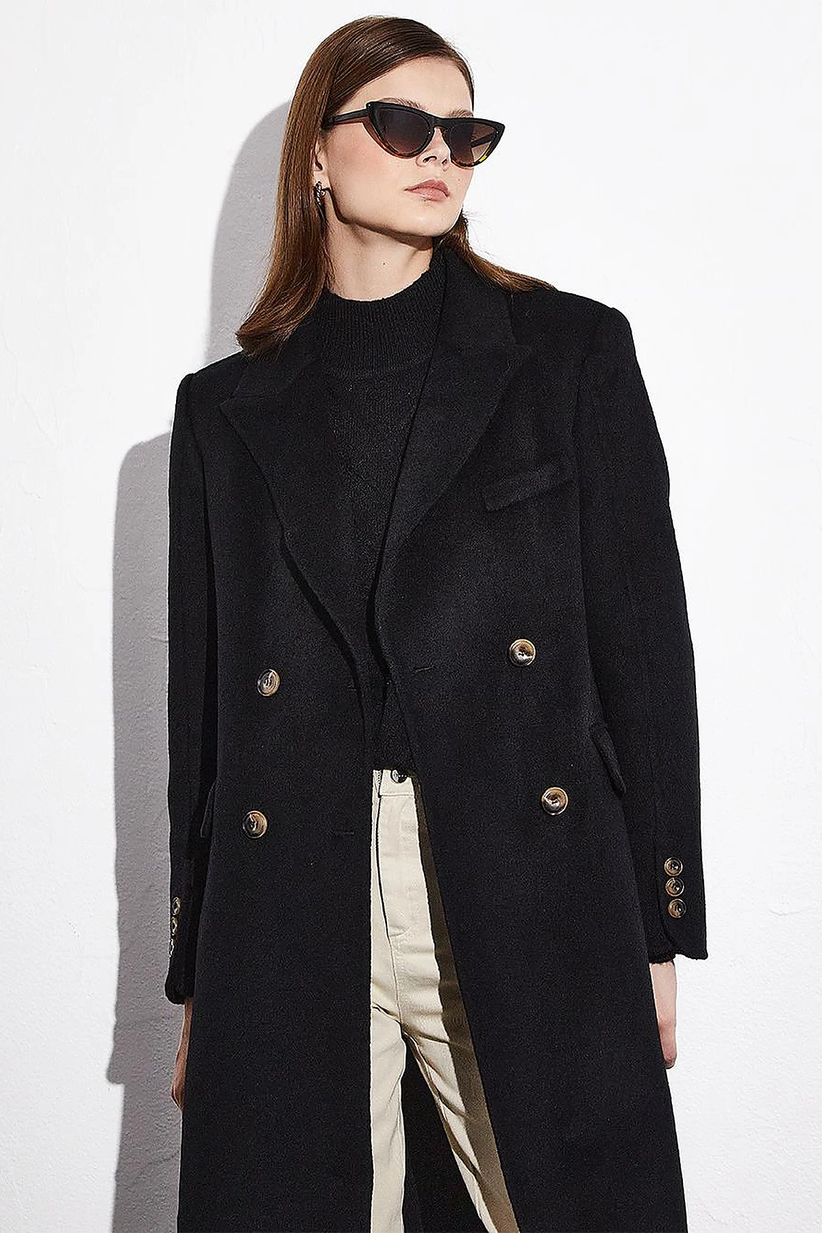 Premium Wool Double-Button Coat Black