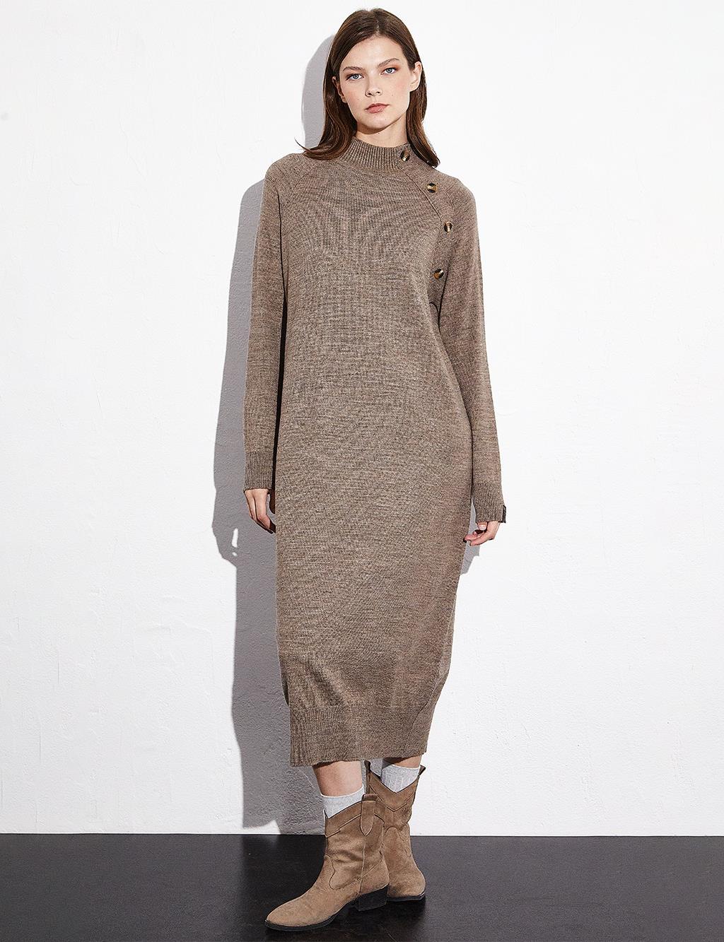 Raglan Sleeve Half Turtleneck Knitwear Dress Mink
