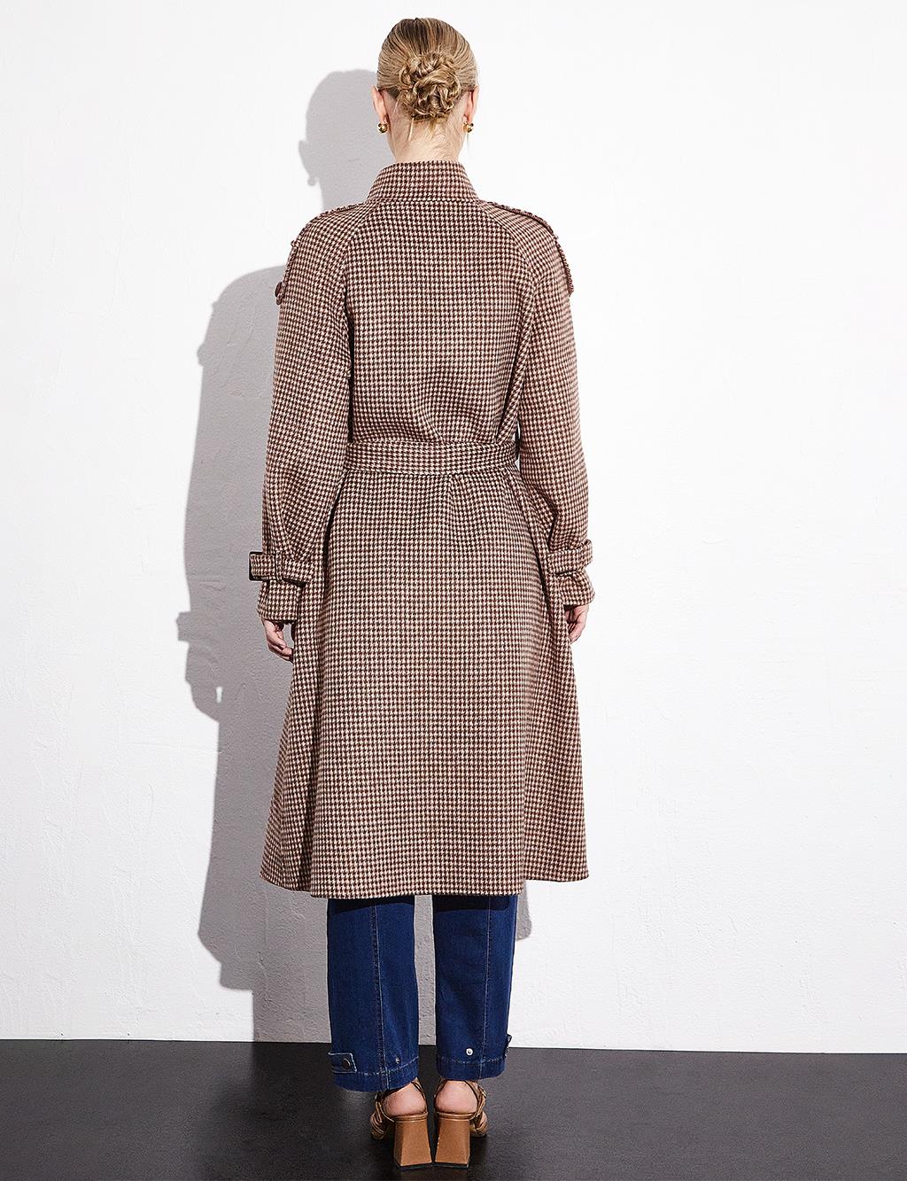 Premium Wool Stand Collar Belted Coat Chestnut