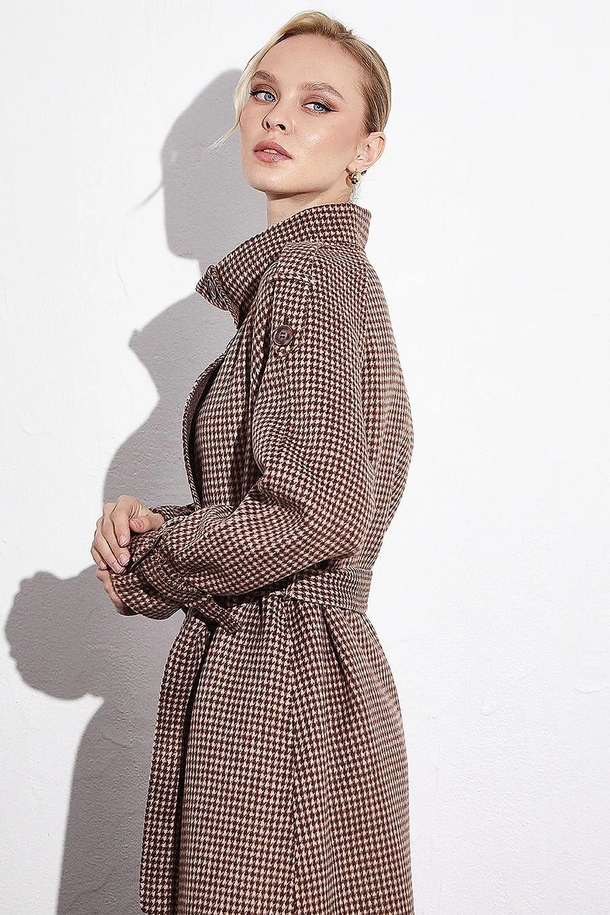 Premium Wool Stand Collar Belted Coat Chestnut