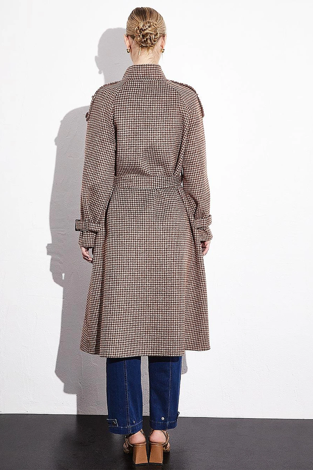Premium Wool Stand Collar Belted Coat Chestnut